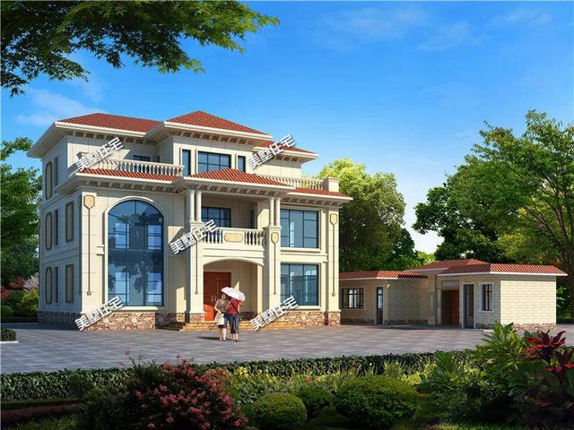 三層歐式農村別墅設計圖，電梯+書房+露臺，為自己提高一下生活品質