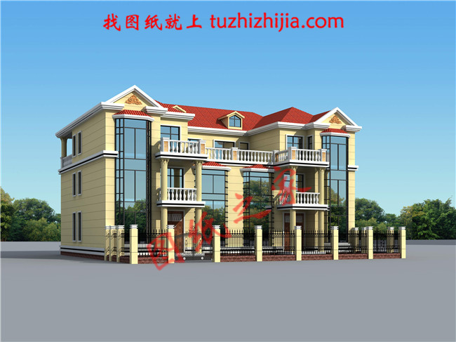 農村建房兄弟雙拼三層圖紙，客廳中空，戶型合理