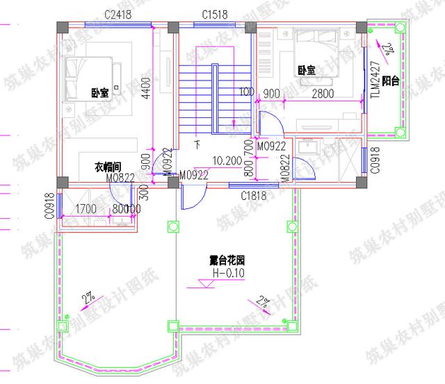 四層帶車庫露臺花園農村別墅施工設計效果圖，造價50萬，外觀富有立體感