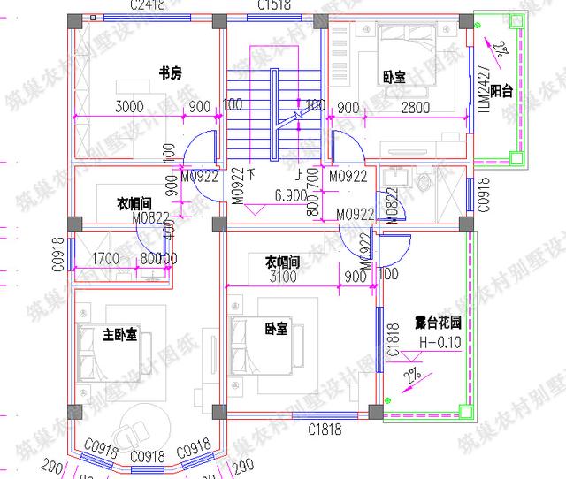 四層帶車庫露臺花園農村別墅施工設計效果圖，造價50萬，外觀富有立體感