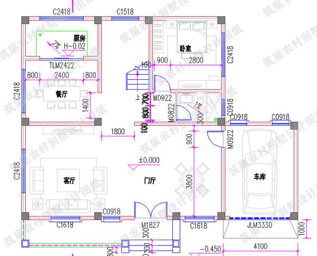 四層帶車庫露臺花園農村別墅施工設計效果圖，造價50萬，外觀富有立體感