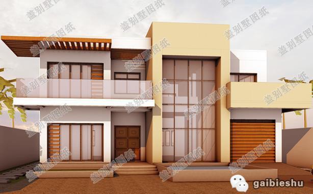 現代風格二層別墅設計圖，帶超大落地窗和二樓露臺，經濟實用。