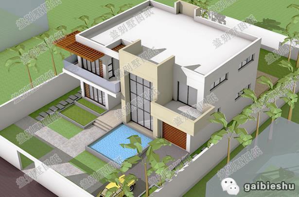 現代風格二層別墅設計圖，帶超大落地窗和二樓露臺，經濟實用。