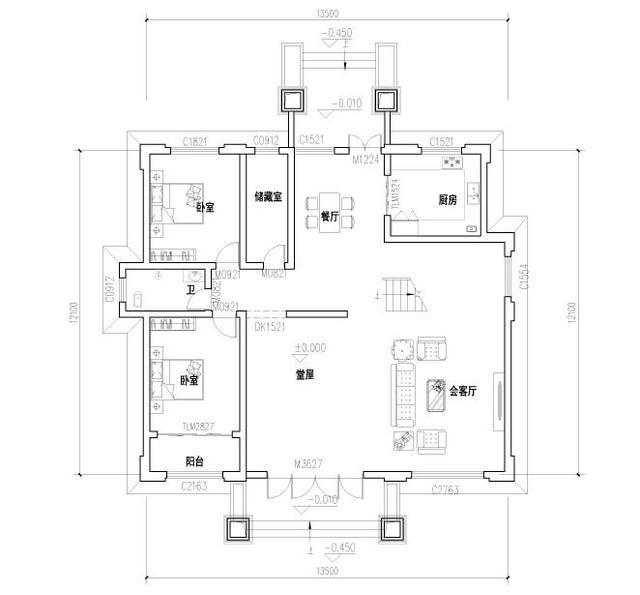 三層農村自建房，開間進深14.4×12.1米，帶挑空客廳+大露臺和晾衣平臺，給老人居住最佳