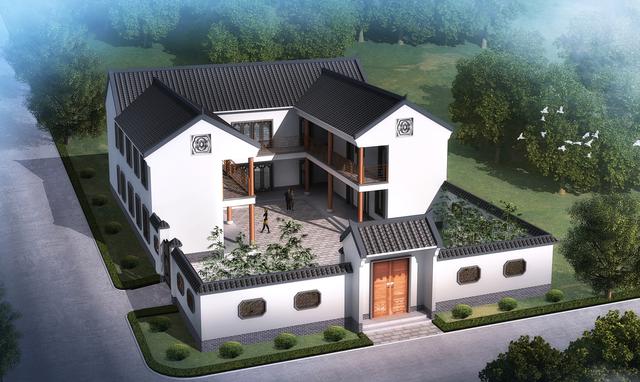 二層中式風格別墅設計圖，19x17米，9室3廳自帶小院，中式才是國人最愛！