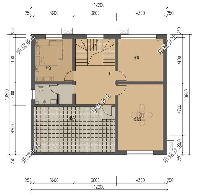 12X11米簡歐式別墅設計圖，整體方正簡約，大方得體，建在鄉(xiāng)村不顯張揚，簡約中又不乏精致。