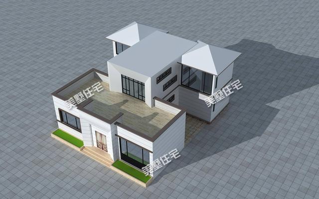 二層現代風格自建房，占地212.8平方米，“工”字造型，外觀靚，造型潮！