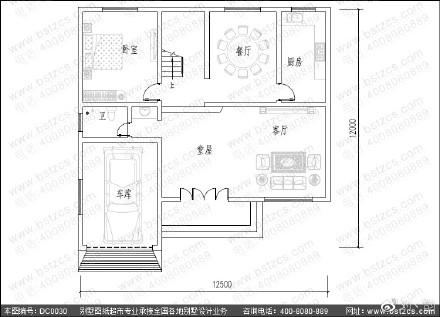 三層農村別墅設計圖，占地135.54平方米，帶車庫。