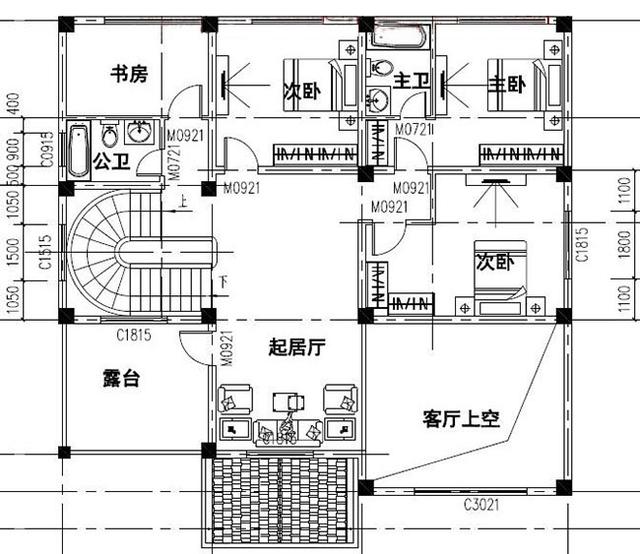 三層農村別墅設計圖，占地面積適中，帶車庫+露臺，造價低廉，造型美觀大氣。