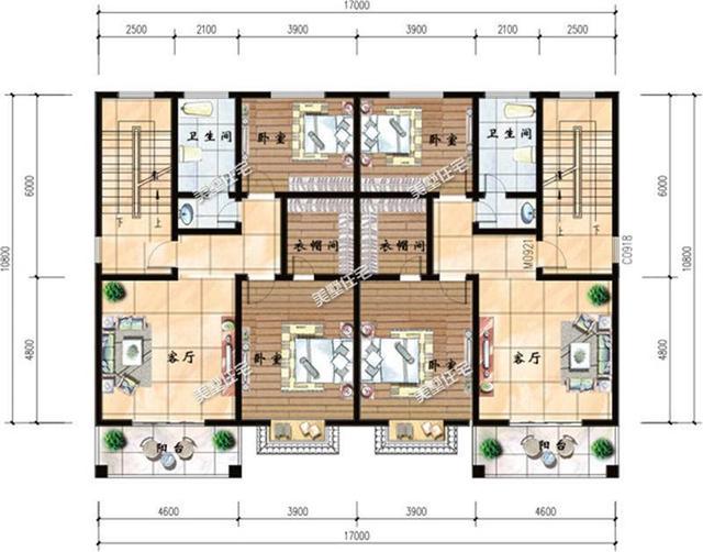 農村三層雙拼別墅設計圖，開間17米，豪華大氣上檔次，家有兩兄弟的首選！