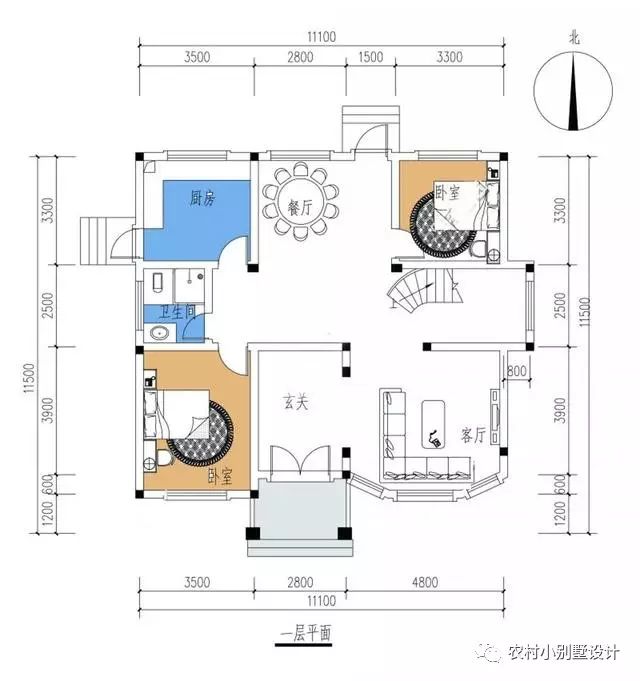 11*11.5三層復式住宅設計圖，淺色真石漆配紅色屋頂，有氣質