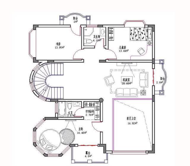 三層地中海風(fēng)格別墅設(shè)計(jì)圖，開間進(jìn)深11米×12米，主體造價(jià)45萬。