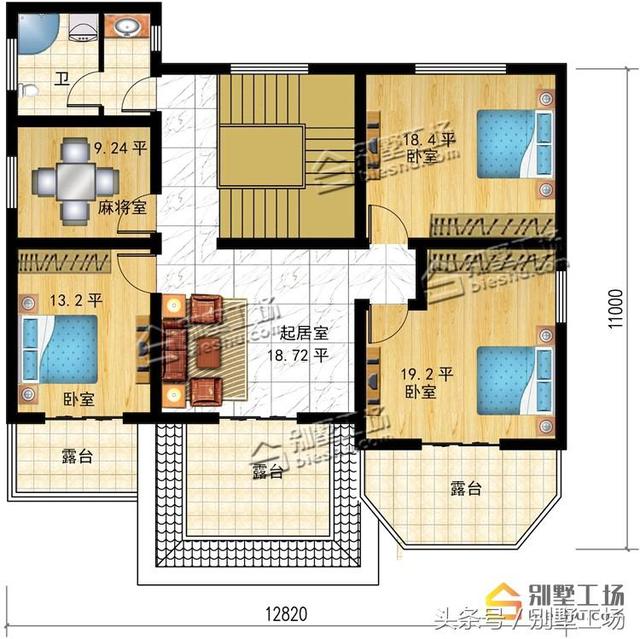 占地147平的三層別墅設(shè)計圖，帶車庫，有7間臥室，2個多功能室。