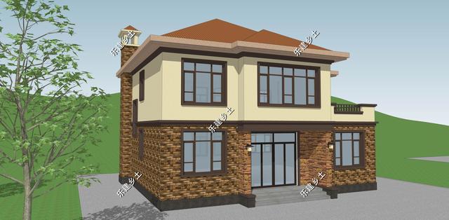 簡單大方的簡歐風格二層別墅設計圖，配色簡單，方正大方，溫馨舒適。