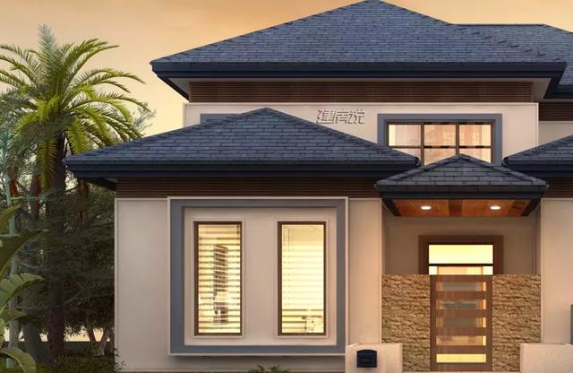 這款農村別墅設計圖，13X16米，落地窗+涼亭設計，外觀和內部都美