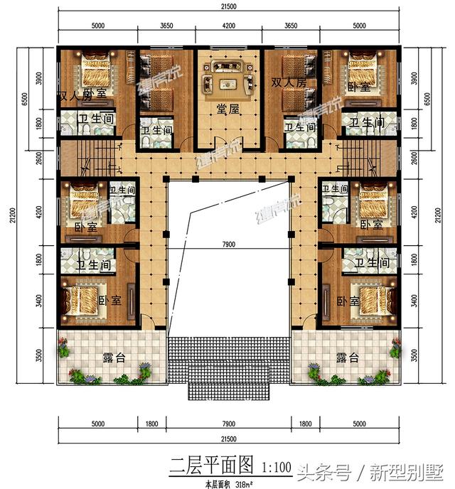 3層中式四合院自建房設(shè)計(jì)圖，可自住可做酒店民宿