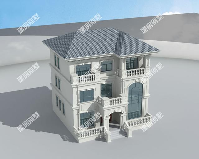 新農村三層歐式別墅設計圖，內置旋轉樓梯+客廳挑空設計，是現在農村自建房非常流行的設計。