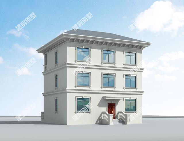 新農村三層歐式別墅設計圖，內置旋轉樓梯+客廳挑空設計，是現在農村自建房非常流行的設計。