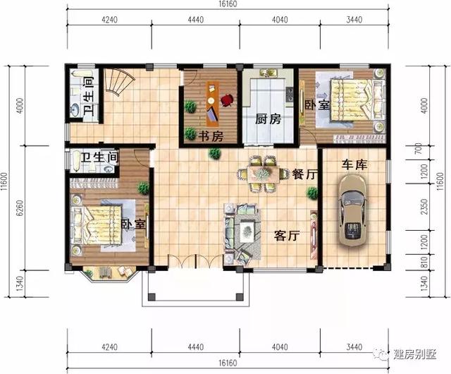 三棟都是面寬超過16米的兩層別墅設計圖，第二棟氣勢直逼城市豪宅。