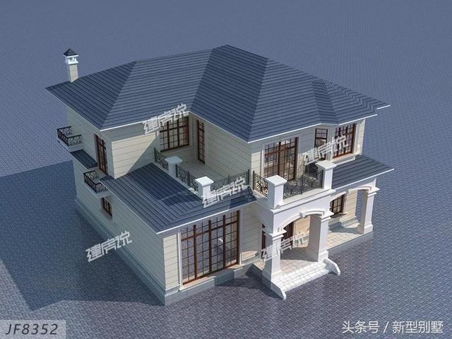 二層農村別墅設計圖，占地148平方米，造型錯落有致，非常高檔，夜晚后燈光特別美，你心動了嗎？