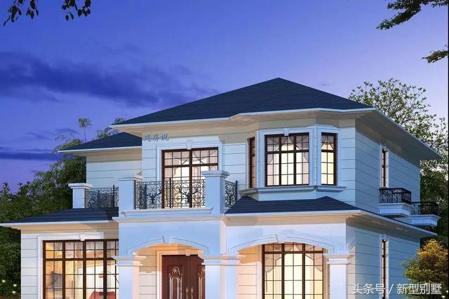 二層農村別墅設計圖，占地148平方米，造型錯落有致，非常高檔，夜晚后燈光特別美，你心動了嗎？