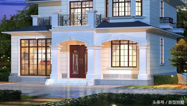 二層農村別墅設計圖，占地148平方米，造型錯落有致，非常高檔，夜晚后燈光特別美，你心動了嗎？