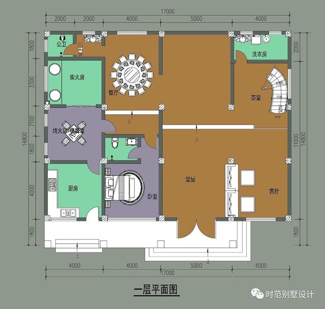 二層別墅設計圖，戶型方方正正，帶堂屋、客廳和書房，特別適合自建。