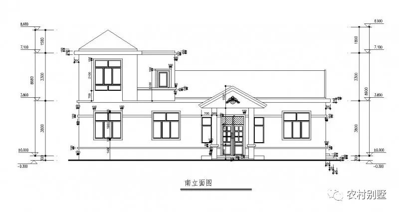 一層半農村住宅設計圖，戶型方正，四開間設計
