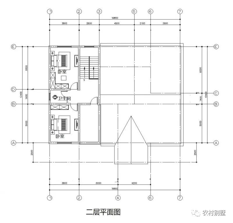 一層半農村住宅設計圖，戶型方正，四開間設計