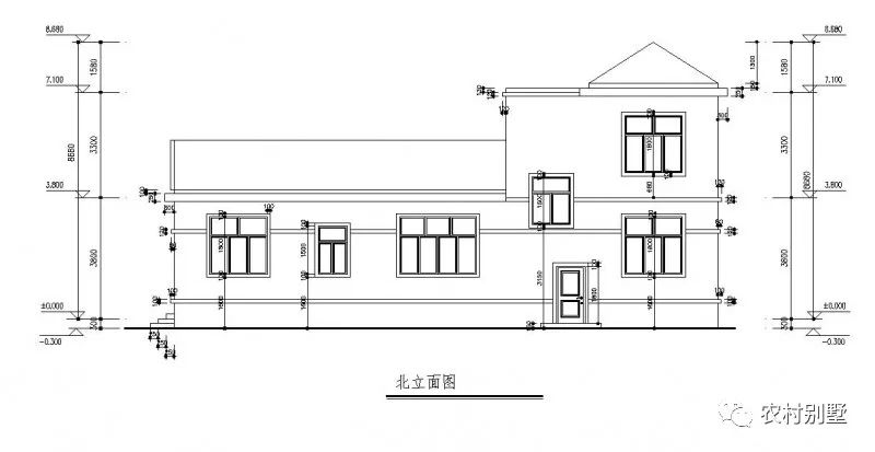 一層半農村住宅設計圖，戶型方正，四開間設計