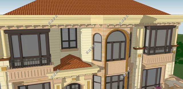 二層簡歐別墅設計圖，別墅整體方正大氣，以暖色調為主，給人一種溫馨舒適的感覺