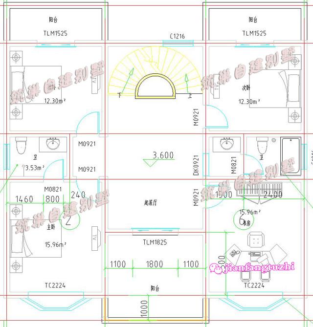 12x10米三層別墅設(shè)計(jì)圖，多個(gè)外挑陽(yáng)臺(tái)，外觀簡(jiǎn)約，戶型外觀清新淡雅！