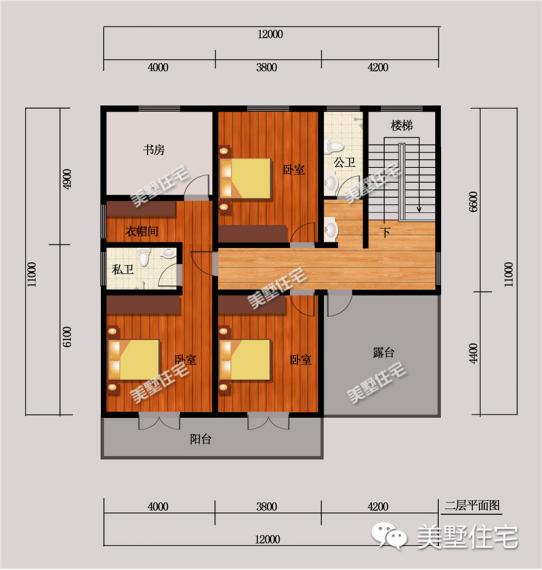 12X11農村別墅設計圖，4室2廳，帶大露臺，布局實用外觀美。