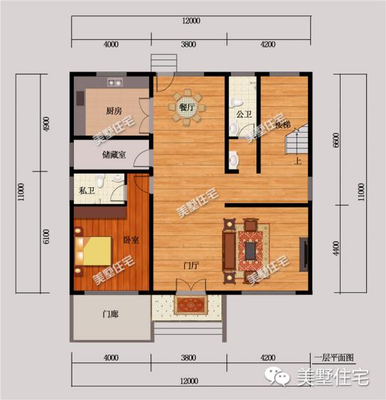 12X11農村別墅設計圖，4室2廳，帶大露臺，布局實用外觀美。