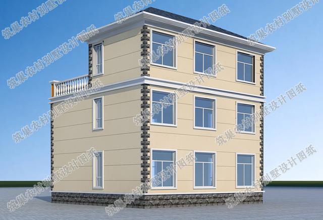 4廳9臥三層農村別墅設計圖，戶型規整大氣，帶L型大露臺，滿足農村大家庭居住需求。