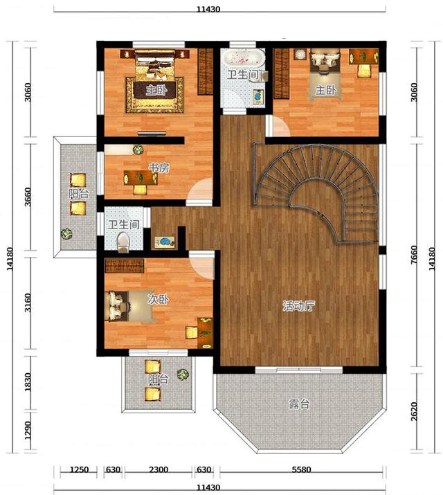 歐式三層別墅設計圖，帶車庫+屋頂花園，外觀效果圖時尚、精致。