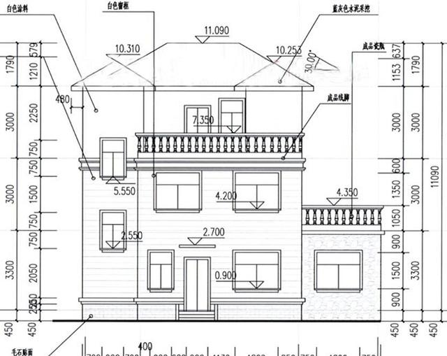 歐式三層別墅設計圖，帶車庫+屋頂花園，外觀效果圖時尚、精致。