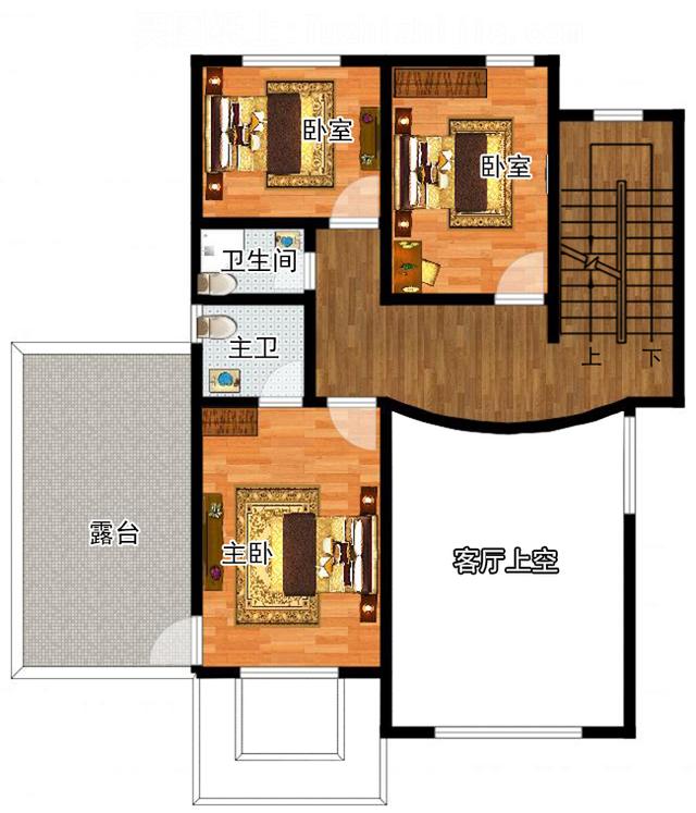 歐式三層別墅設計圖，帶車庫+屋頂花園，外觀效果圖時尚、精致。