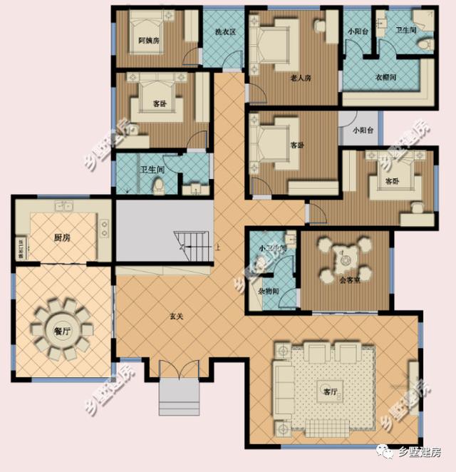 大面寬二層農村自建房，19X19.7米，空間布局一樣緊湊，利用充分。