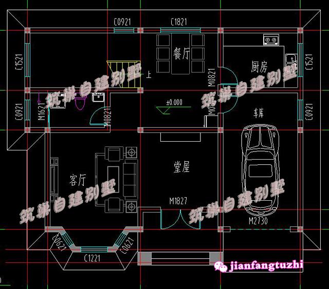 推薦一款戶型帶有車庫及堂屋設計，占地120平米左右的二層農村別墅設計圖，不帶裝修，毛坯造價20萬以內!