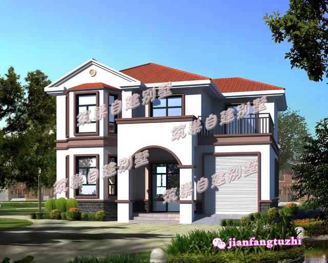 推薦一款戶型帶有車庫及堂屋設計，占地120平米左右的二層農村別墅設計圖，不帶裝修，毛坯造價20萬以內!