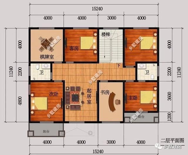 農村二層別墅設計圖，棋牌室大陽臺閑暇時可以打牌種植花草，建上一套，與家人一起，過慢節奏的生活！