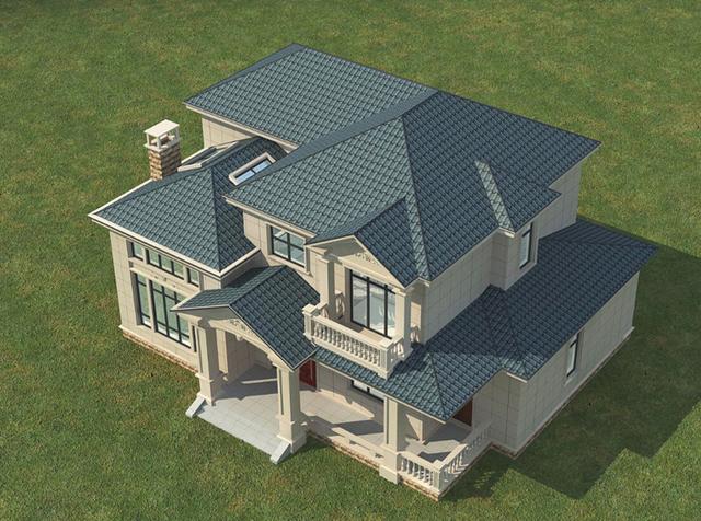 二層豪華套房農村別墅設計圖，設計精美獨特，屋頂富有層次感，讓主人盡享現代高品質生活。