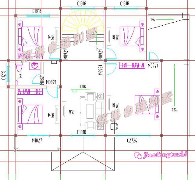 開間進深15x12米半旋轉樓梯二層農村自建別墅設計圖，造價經濟，居住舒適