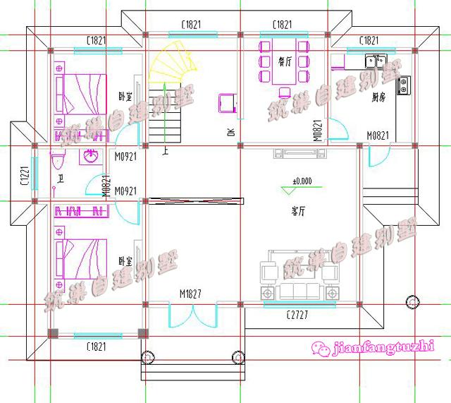 開間進深15x12米半旋轉樓梯二層農村自建別墅設計圖，造價經濟，居住舒適