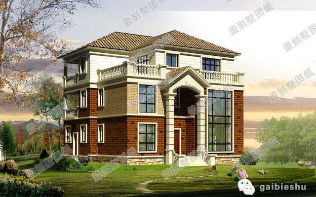 14×13米三層農(nóng)村別墅設(shè)計(jì)圖，帶堂屋+雙露臺(tái)，主體造價(jià)大概42萬(wàn)左右。