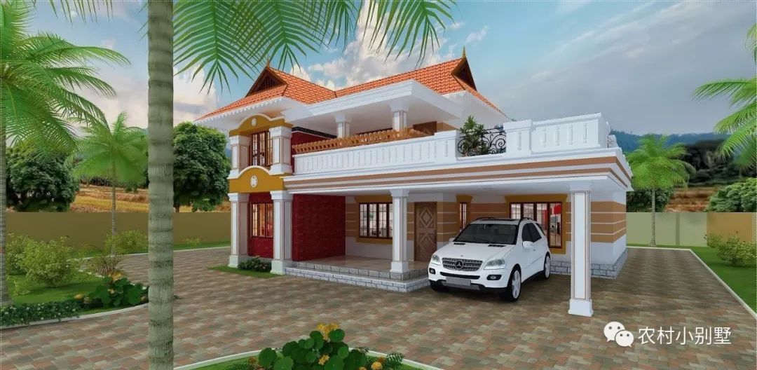 11.6x9米二層現代小別墅圖，帶開放式車庫和大露臺