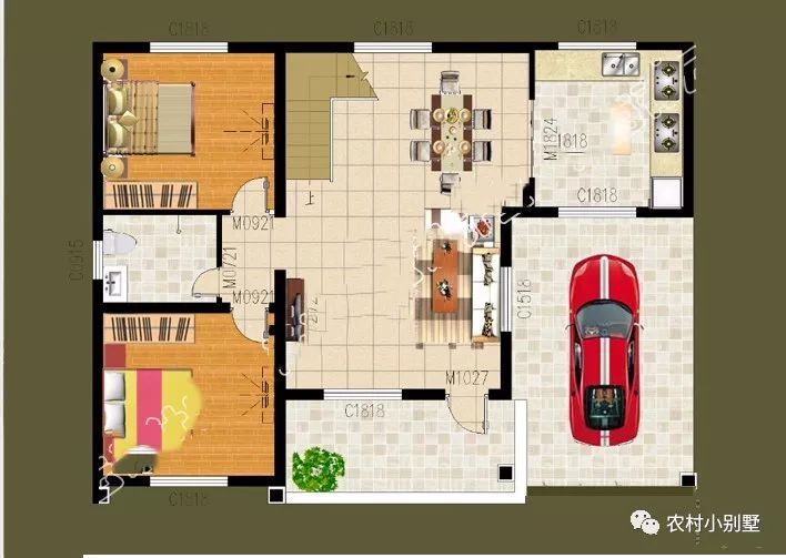 11.6x9米二層現代小別墅圖，帶開放式車庫和大露臺