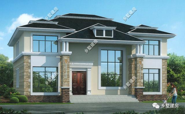 12x10米田園風三層農村別墅設計圖，帶大露臺，低調奢華。