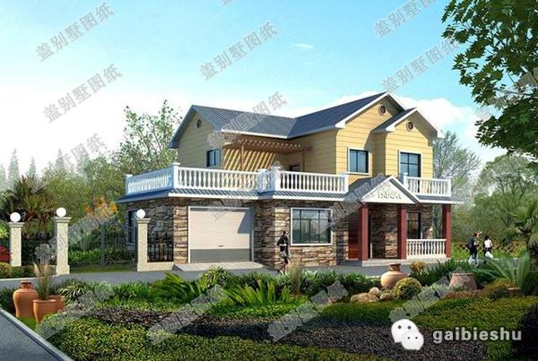 16×13米二層農村別墅設計圖，帶露臺+車庫，主體造價大概35萬。